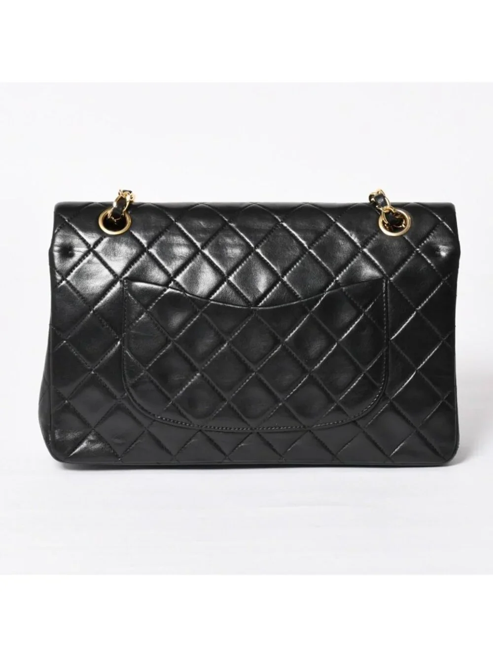 Chanel Quilted 25 Double Flap Chain Shoulder Bag CC Logo Lambskin Black Gold